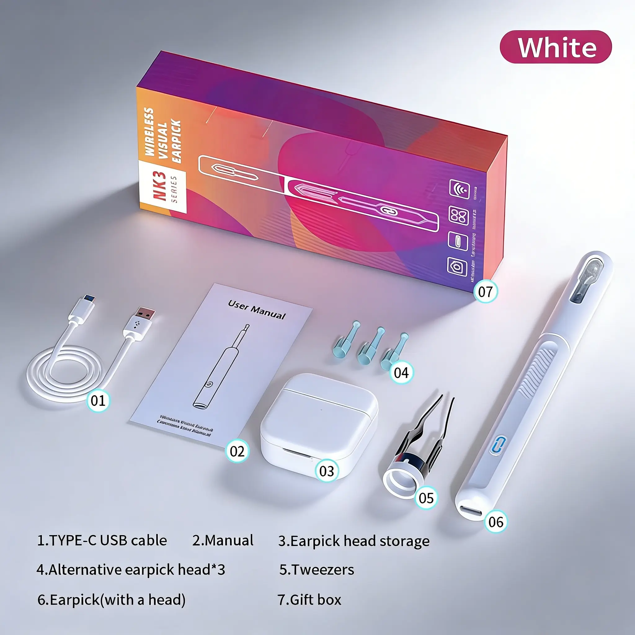 Smart Visible Ear Cleaning Set, USB Rechargeable Ear Care, Simple Design, Wireless Connection, Complete Accessories, Suitable for Adults & Kids, Wireless Earwax Remover, Wireless Ear Cleaner