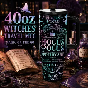 1 Pc 40oz Witch Apothecary Insulated Tumbler, Double Wall, Leak-Proof, Keeps Hot for 12hrs, Keeps Cold for 24hrs, Perfect for Daily Use, Office, Travel, Halloween, Stylish & Durable, Ideal Gift for Witchy Style Fans, Friends, Holidays
