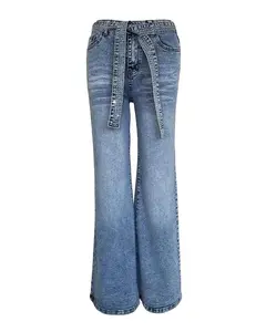 Women's Allover Glitter Sequin High Waist Button Fly Jeans Casual Wide Leg Loose Denim Pants with Sequin Belt Black Bottom,Sequin Belt Y2K Floor-Length