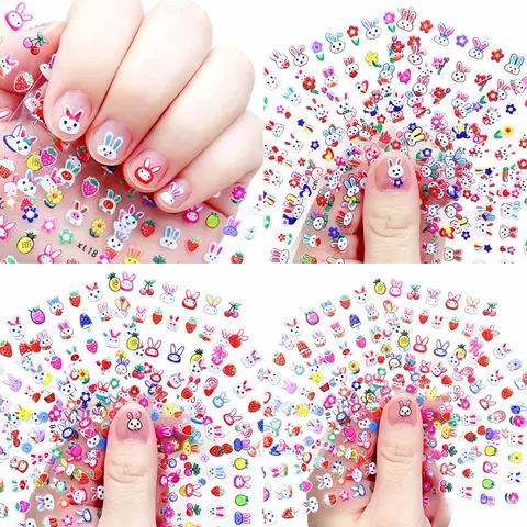 Glow-in-the-dark Nail Stickers for Kids- 30 Sheets,1200 Cute Decals for Little Girls with Bunnies, Flowers, Fruits, Easy to Peel and Stick, Birthday&Christmas Gifts, Stocking Stuffers