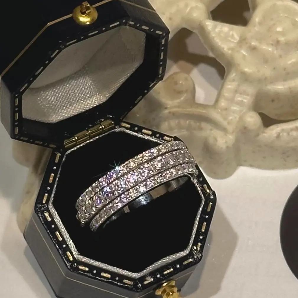 【#44 Destiny】Moissanite Stackable band ring enhancer ring band with 925 Sterling Silver Synthetic Moissanite