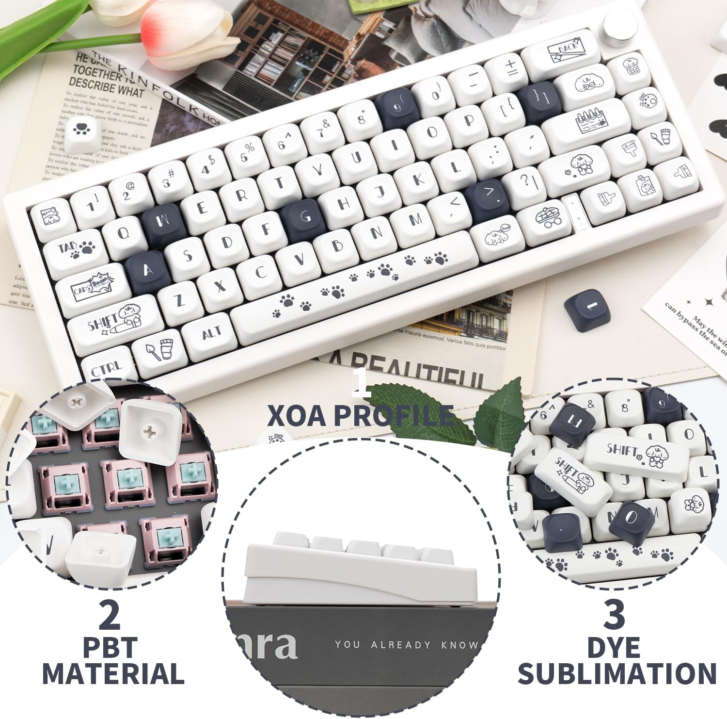 Cute Puppy Paws Theme Keycaps 120 Keys | Black White PBT Dye-Sub, MOA Profile, ANSI Layout Compatible with MX Cherry Mechanical Keyboards Cute Puppy Paws Theme Keycaps 120 Keys | Black White PBT Dye-Sub, MOA Profile, ANSI Layout Compatible with MX Cherry Mechanical Keyboards