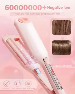 Anti Scald Hair Crimper,2 Barrel Ionic Wavy Hair Curler for Women,1.1in 28MM Rapid Heating Curling Wand, Hair Waver,Crimper Hair Iron for Wide Deep Waves Silicone Adjustab Adjustable Comfort