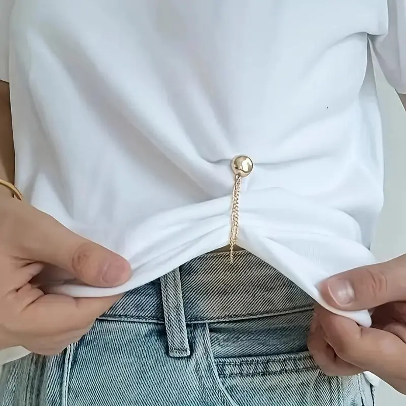 Magnetic Waist-Tightening Buckle Set with 3 Metal Clips & Chain, Adjustable Easy-Use Sewing Accessory for Casual Unisex Clothes, Comfortable Magnetic Closure Home Supply