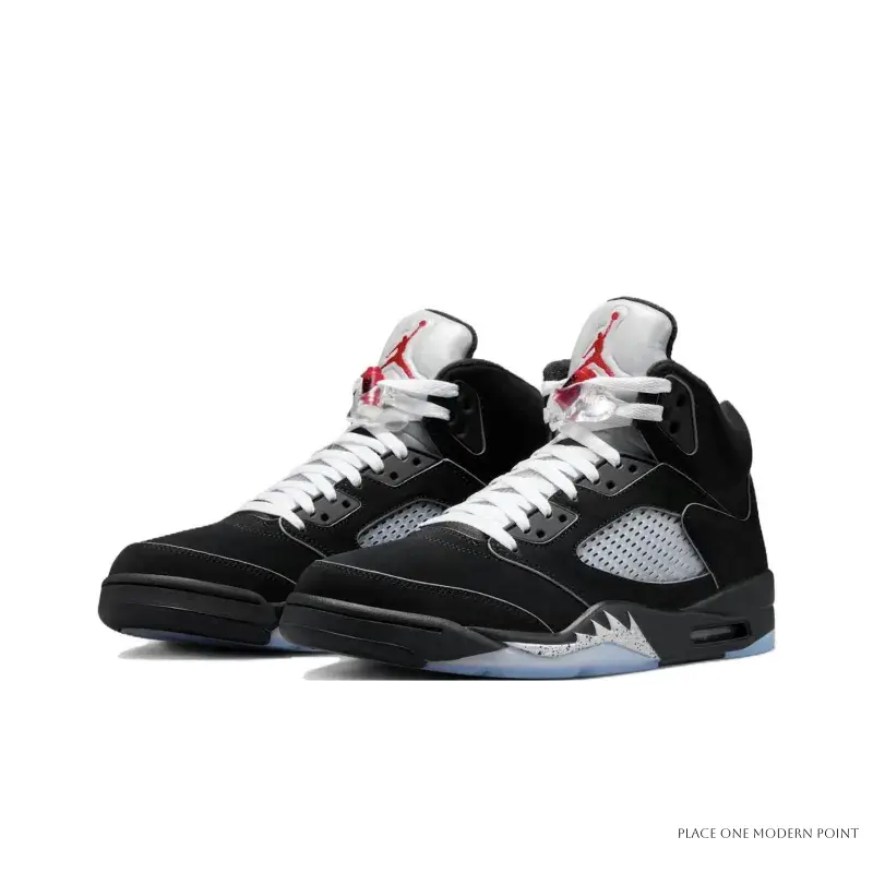 Black Silver Patchwork Retro 5 High-Top Sneakers Breathable Suede Cushioned Casual Shoes Autumn Winter Versatile Trendy Footwear