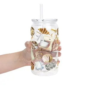 Hobbies Collection Glass Tumbler with Lid & Plastic and Glass Straws