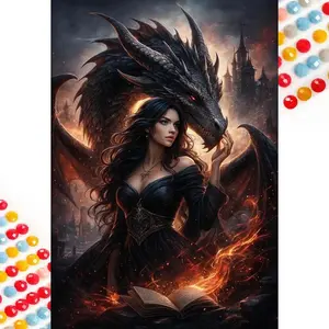 5D DIY Full Drill Round Diamond Painting - Diamond Painting Kit Dragon, Castle. Mosaic Canvas DIY Wall Art, Home Wall Decoration.