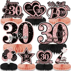9Pcs 30th Rose Wedding Anniversary Decorations Table Centerpiece Decorations, 30th Anniversary Honeycomb Centerpiece 30th Wedding Anniversary Party Supplies