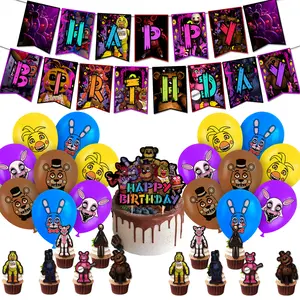 30Pcs FNAF Birthday Party Decorations, Toys Bear's Birthday Supplies -Happy Birthday Banner, Balloons, Cake Topper, Cupcake Toppers for Five Night Theme Party