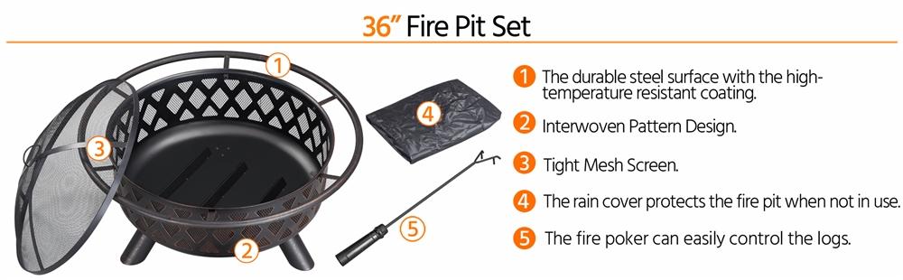 Yaheetech Outdoor Iron Fire Pit 36in/30in Round Metal with Mesh Screen, Rain Cover, Spark Screen & Fire Poker, Oil-Rubbed Bronze Finish Yaheetech Outdoor Iron Fire Pit 36in/30in Round Metal with Mesh Screen, Rain Cover, Spark Screen & Fire Poker, Oil-Rubbed Bronze Finish