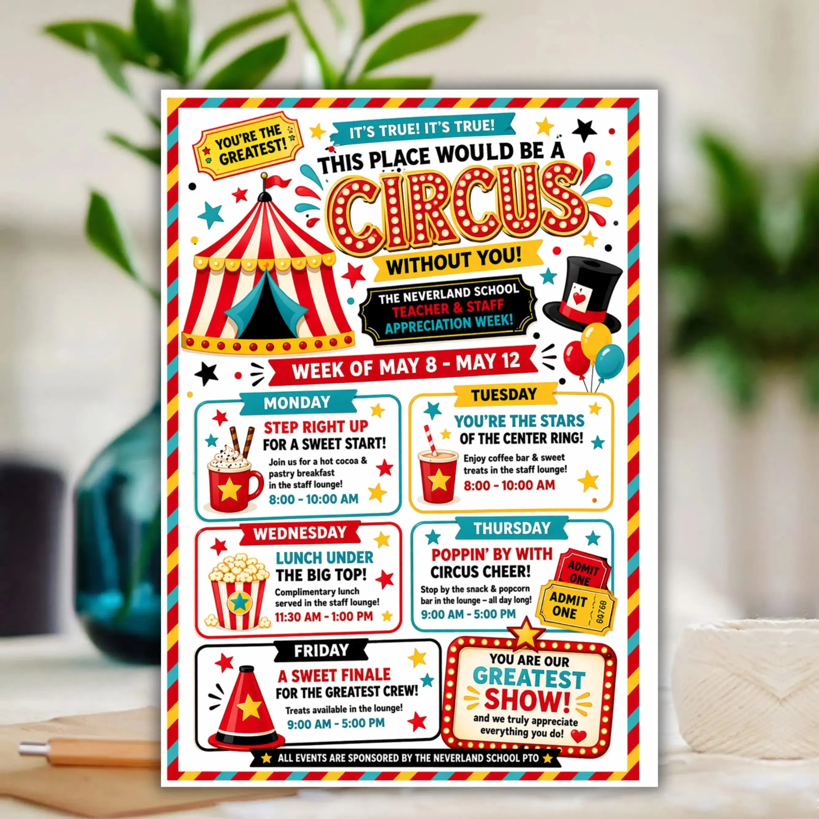 [Sale off up to 65%][Free Ship][No Frame] Circus Teacher Appreciation Week Poster, School Staff Celebration, Appreciation Poster Template, Teacher Week Itinerary