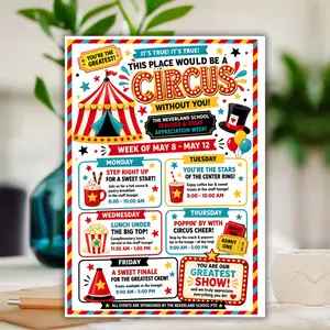 [Sale off up to 65%][Free Ship][No Frame] Circus Teacher Appreciation Week Poster, School Staff Celebration, Appreciation Poster Template, Teacher Week Itinerary