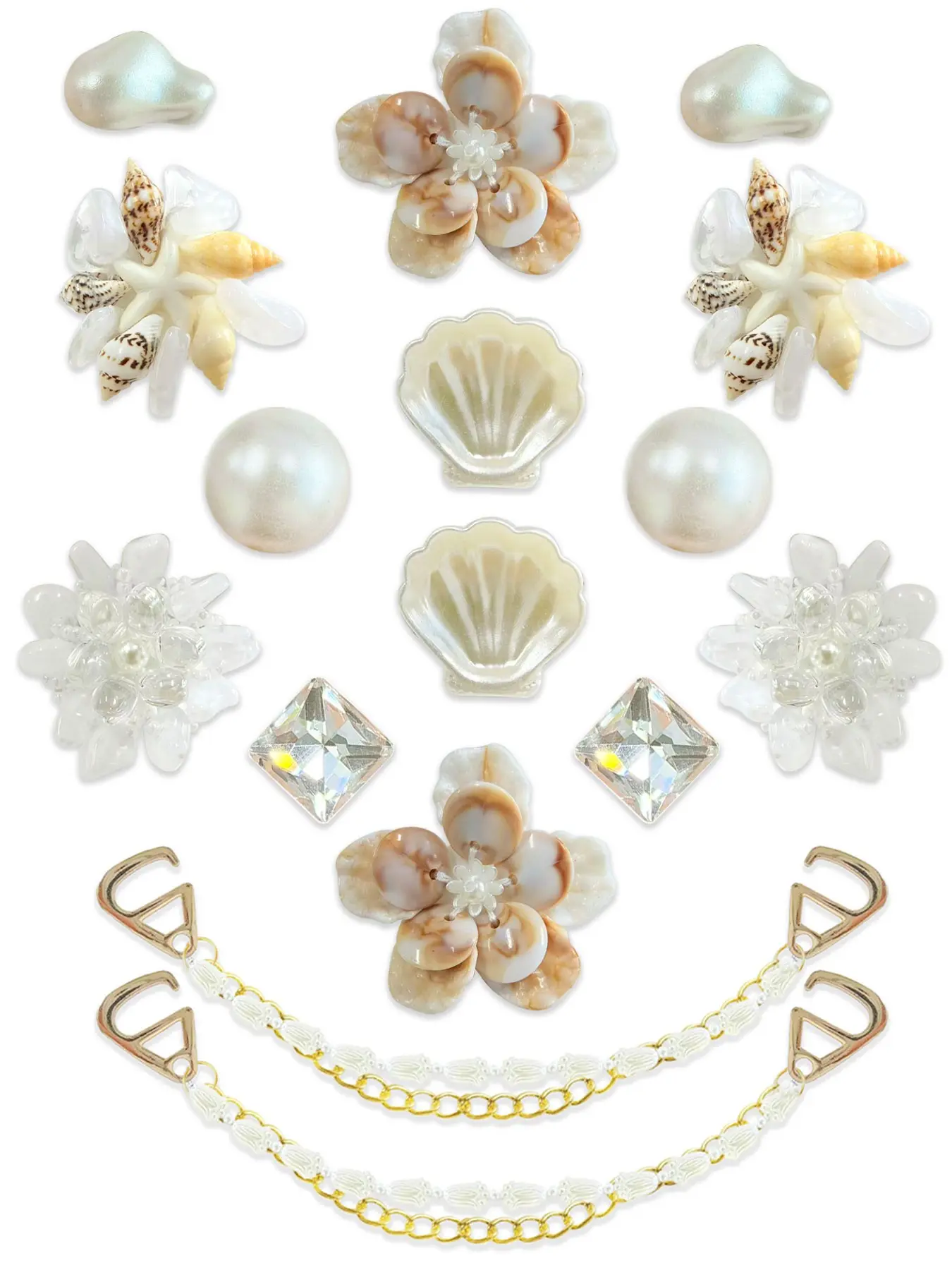 16 Pcs Boho Ocean Style Resin Shoe Buckles, Shell Flower Chain DIY Shoe Accessories, Hole-In-Shoe Decorations, Fashionable Footwear Add-Ons, Shoe Decoration Charms, Shoe Charms Set, Shoe Embellishment Set
