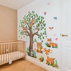 Cartoon Animal Pattern Wall Sticker, Self Adhesive Wall Decal, Decorative Sticker for Home Bedroom Living Room