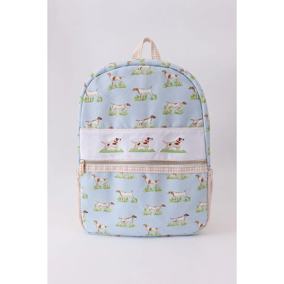 Blue hunting dog embroidery backpack