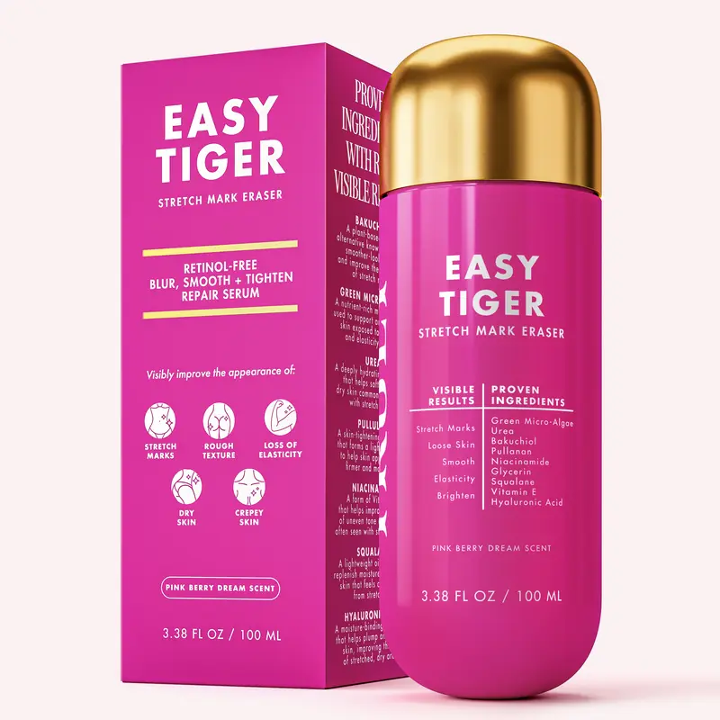 Easy Tiger Resurfacing & Smoothing Body Treatment – Texture Smoothing Treatment with Bakuchiol & Urea – Helps Improve the Look of Stretch Marks, Crepey Skin & Rough Texture