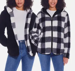 Weatherproof Women's Large (12-14), Reversible Plush Hooded Jacket, Black/White
