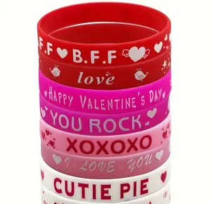 Romantic Wristband Set Valentine's Day Silicone Bracelets with "Love Valentine" in Pink and Red Tones  Perfect for Valentine's Day Party Favors Friendship Gifts and Romantic Celebrations Ideal Valentine's Day Gift for Women