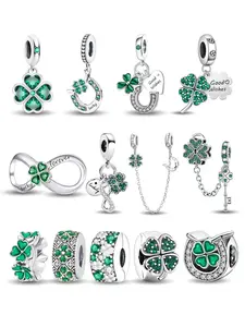 Lucky Themed European Style Spacer and Dangle Charms with Clover and Horseshoe Motifs in Copper for Women’s DIY Jewelry