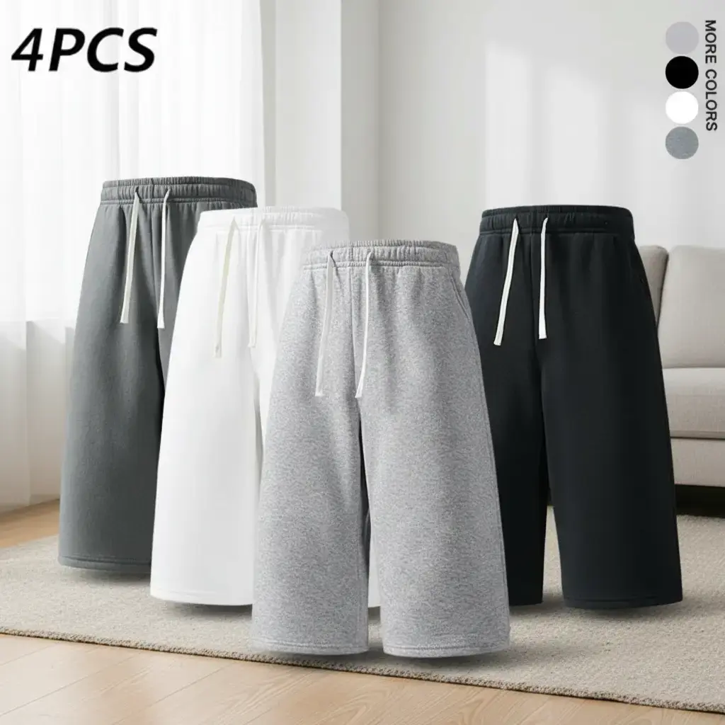 Men's 3/4 Capri Sweatpants, Baggy Solid Trousers with Drawstring Waist for Casual Summer Wear - 1 or 4 Pack