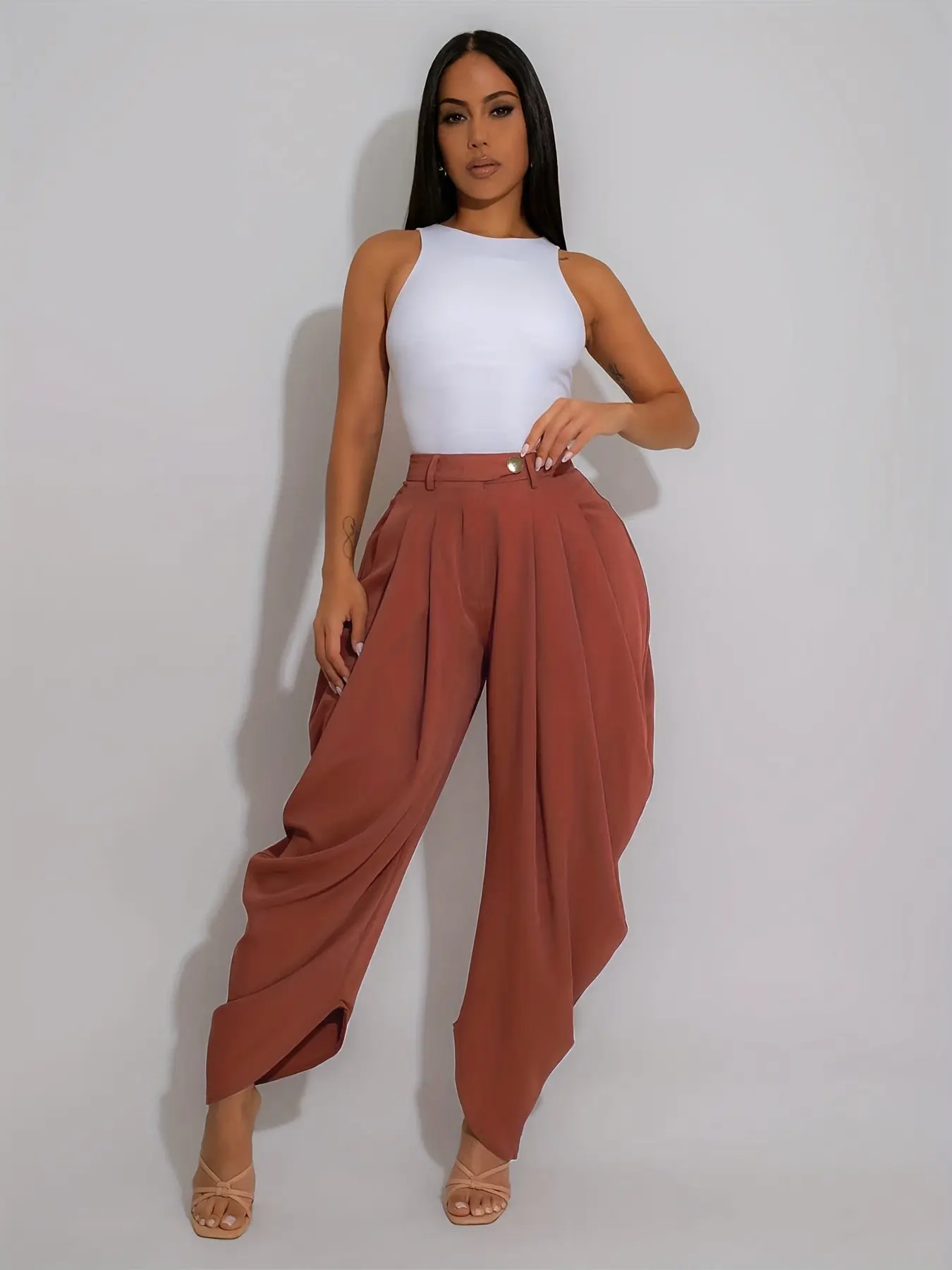 Tw795 Women's Floral Blossom Pants, Solid Color Aesthetic Sexy Urban Multi-Fold Personality Casual Four-Season Commuter Pants, Casual Fashion Pants