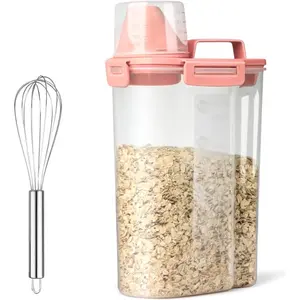 Rice Airtight Dry Food Storage Containers BPA Free Plastic Storage Bin Dispenser with Pourable Spout Measuring cup for Cereal Flour and Baking Supplies Include a Stainless Steel Whisk