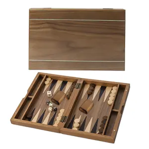 11" Double Stripe Style Magnetic Wooden Inlay Backgammon Board Game Set