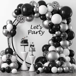 Black And Silver Balloons Garland Arch Kit,124Pcs 18 12 10 5 Inch Black White And Silver Confetti Latex Balloons For Happy New Years Eve Party 2025 Graduation Party Decorations Wedding Birthday