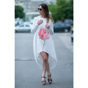 White Jersey Printed Top DALIA - Lightweight Fabric, Asymmetrical Design, Breathable, Elegant Style, Ideal for Womenswear