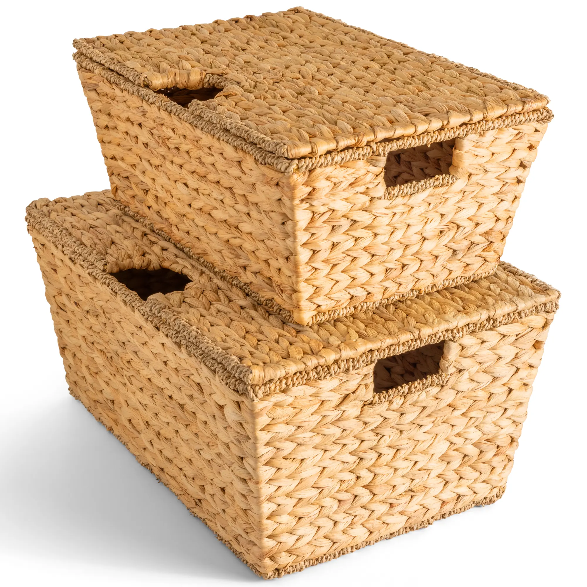 Best Choice Products Set of 2 X-Large & Medium Woven Storage Baskets W/Lids, Hyacinth Nesting Organizer Bins
