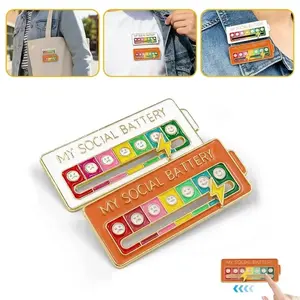 2-Pack Interactive Social Battery Pins - Enamel Mood Slider Lapel Pin for Introverts My Battery mood Creative Lapel Pin, Fun Enamel Emotional Pin, Novelty Accessories & Cute Gifts for Friends Shy Summervibes tiktokshopspringglowup
