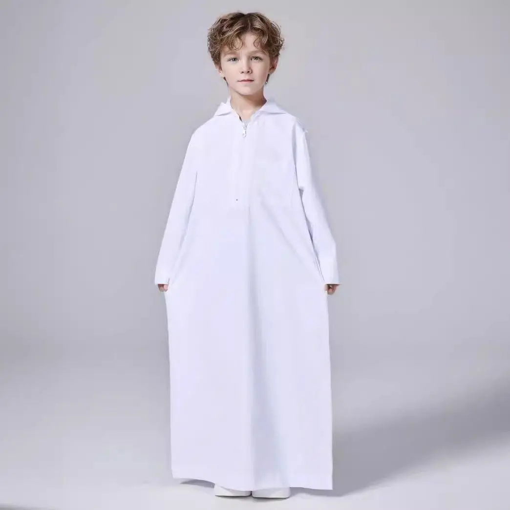 Modesty Solid Color Hooded Kids Thobe MKB008 - Comfortable Fit, Versatile Style, Ideal for Kids, Ideal for Everyday Wear