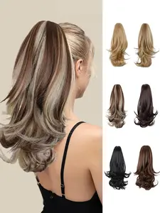 Ponytail Extension 16 Inch Curly Ponytail Extension for Women Long Claw Clip in Ponytail Hairpiece Synthetic Hair for Women Daily Fluffy Pony Tail