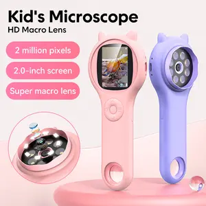 Kids' Cat Ear Handheld Digital Microscope - 500X Zoom, 2MP HD IPS Screen, Portable, 8 LED Lights, Built-in Rechargeable, Educational Science Toy for Sports & Outdoor Camping Hiking Binoculars Telescopes Enthusiasts