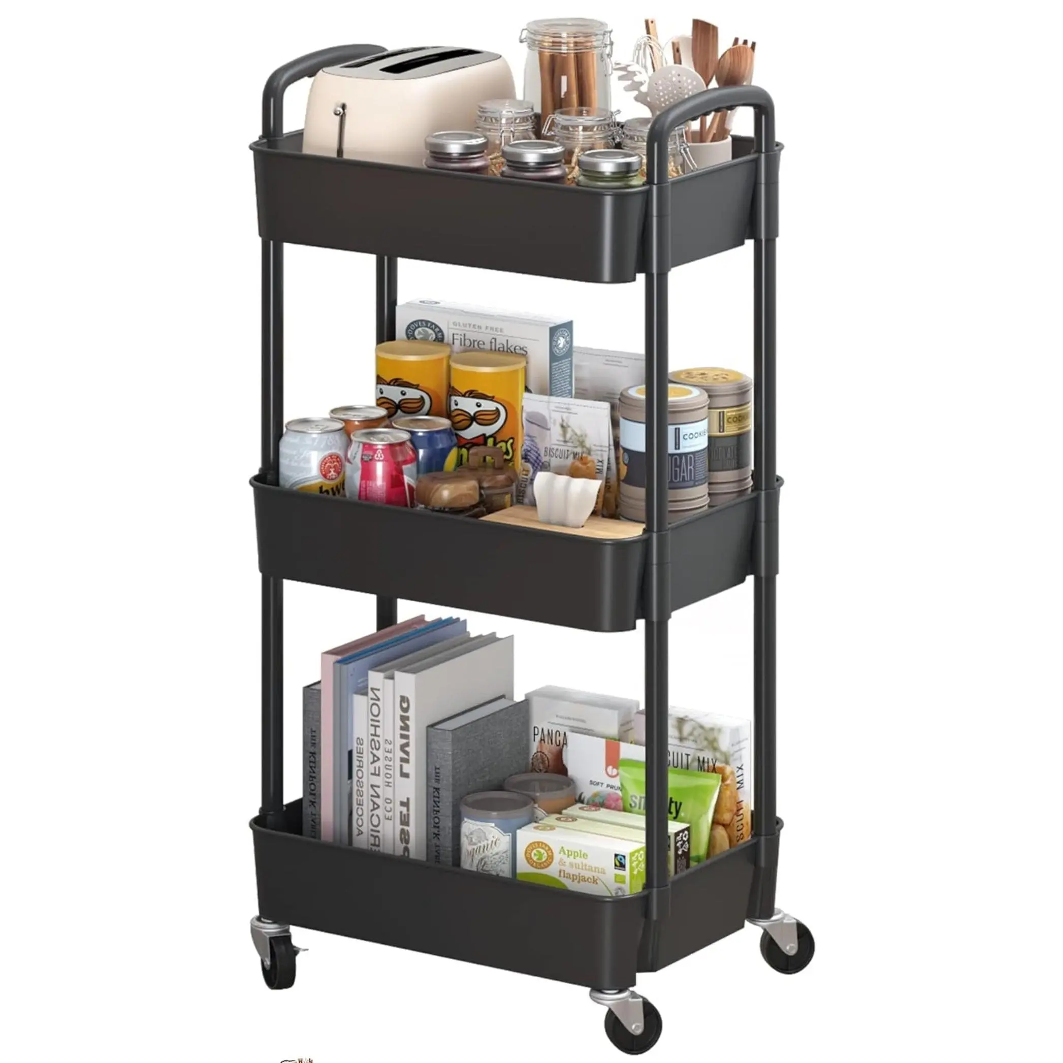3 Tier Plastic Rolling Utility Cart