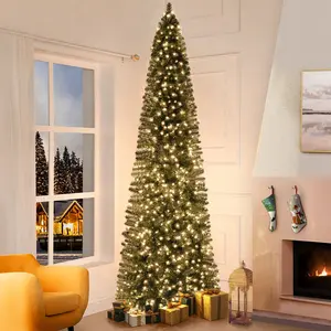 Vienna 9ft Prelit Slim Artificial Christmas Tree with 1455 Branch Tips 500 Warm Lights & Metal Stand 37" Wide Realistic Skinny Pencil Tree with Lights