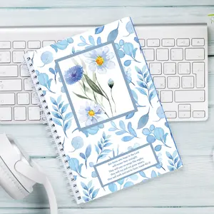Church Notebook with Bible Verses in Every Other Page Blue Floral Design for Daily Reflection and Spiritual Journey Full Color Pages