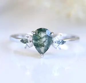 Moss Agate Engagement Ring Sterling Silver Wedding Bridal Ring Size 3-12 S13944