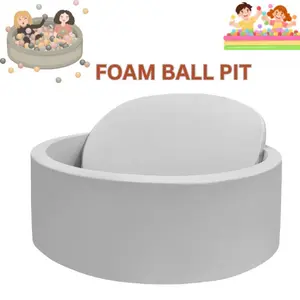 Grey Foam Ball Pit for Babies & Toddlers – 35.4" Round Soft Playpen for Indoor & Outdoor Use, Kids Ball Pool & Climbing Toy (Balls Not Included)
