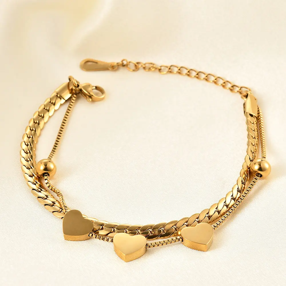 Women's Exquisite Heart-Motif Bracelet, Multi-Layer Winding Titanium Steel Bangle with a Trendy Stacked Look, Exquisite Bracelet, Fashionable Jewelry, Trendy Stack Bangle, Anniversary, Elegant, Niche Look, Stacked Layers