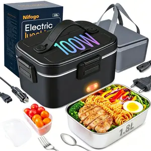 Timing Adjustable Digital Portable Electric Food Heater Bento Box Leakproof Detachable Liner, 12V/24V/110V Multi Voltage Full Tableware Tote for Road Trip School