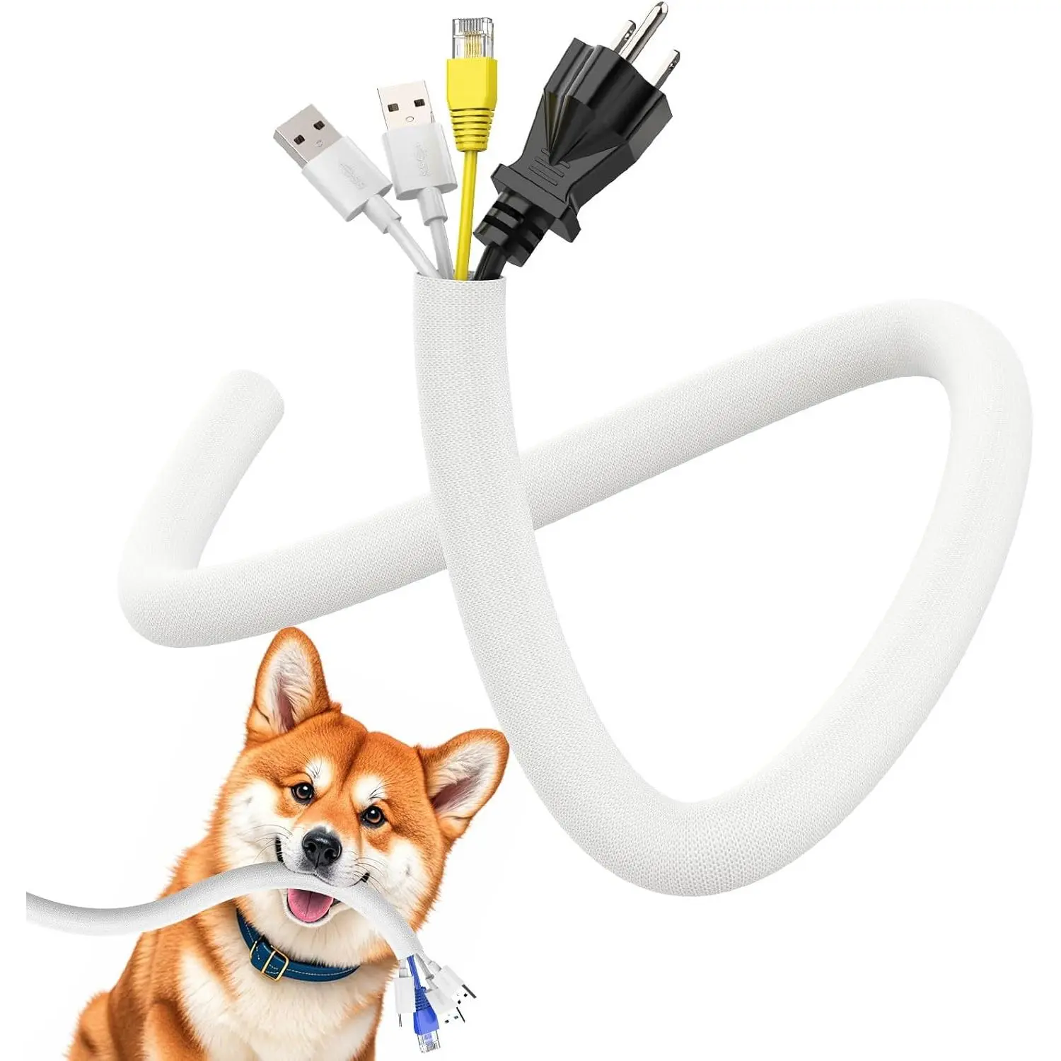 Cord Protector from Pets No , 1/2" 10ft Upgrated Pet Cord Sleeve  Protector for Cords,  and  Cord Protector  Management  Sleeve White