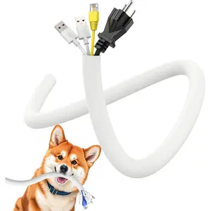Cord Protector from Pets No , 1/2" 10ft Upgrated Pet Cord Sleeve  Protector for Cords,  and  Cord Protector  Management  Sleeve White