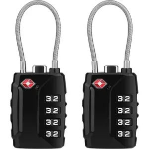 TSA Luggage Locks, [Upgrade Version][2 Pack] TSA Approved Suitcase Lock 4-Digit Re-settable Combination Lock, Cable Backpack Locks, Code Lock for Travel Suitcase Luggage Bag Lockers (Black)