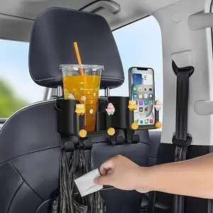 2pcs (Cup Holder + Rear Seat Hooks) Multi-Functional Car Seat Back Storage Rack, Car Backseat Organizer, Car Organizers, Equipped with Cup Holder, Phone Stand, And Hooks - Suitable for Most Car Models, Can Hold Water Bottles, Milk Tea Bags