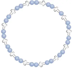 Iced Bling Disco Ball Rhinestone Crystal Bead Baseball Necklace Prayer Collection Sky Blue with Silver Crosses