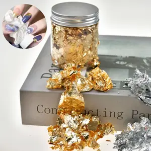 Imitation Gold Foil Flakes, 3g/bottle Glitter Metallic Foil Flakes for DIY Nail Art Decor, Crafts, Resin Jewelry Making