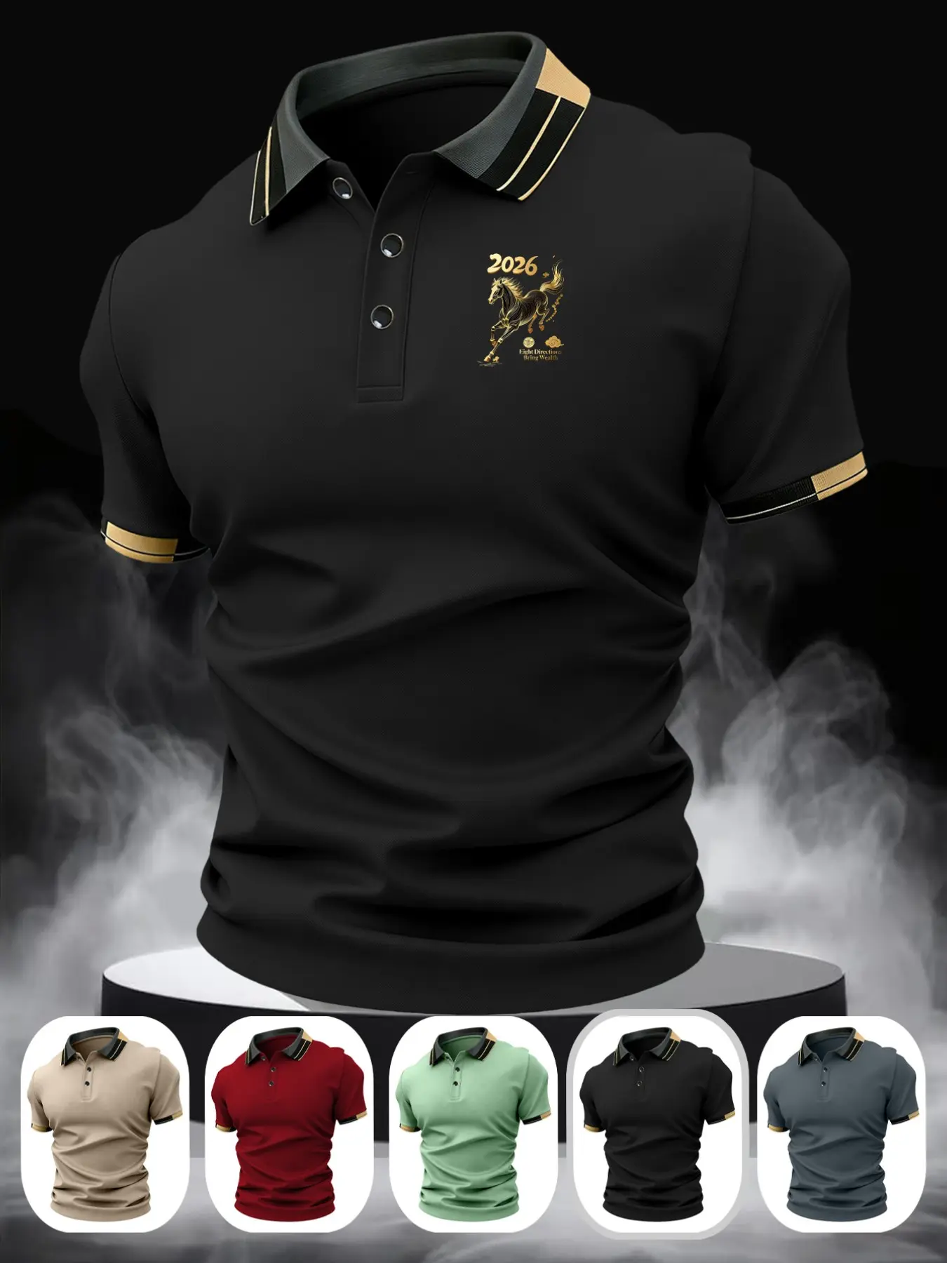 Men's Casual Fitted Polo Shirt with Elasticity, Breathable All-Season Wear, Comfortable High-Quality Design, Plain Pattern Style, Solid Polo Shirt