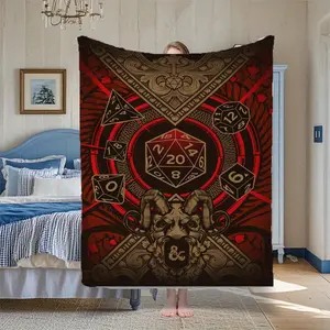 Dungeons & Dragons Dice-Themed Flannel Blanket - Soft, Warm Polyester Knit, All-Season Comfort for Bed, Sofa, Office, Outdoor Use - Ideal Gift for Family & Travel, Halloween Decor Blanket | DnD Theme Blanket | Plush Texture Blanket 0175