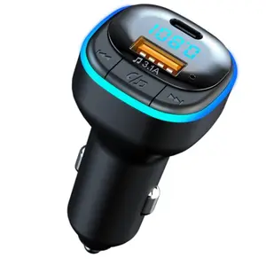 Car FM Transmitter, Car Wireless 5.0 FM Transmitter with RGB Light, Car Charger, Wireless Hands Free Calling 12-24V Universal Car Charger